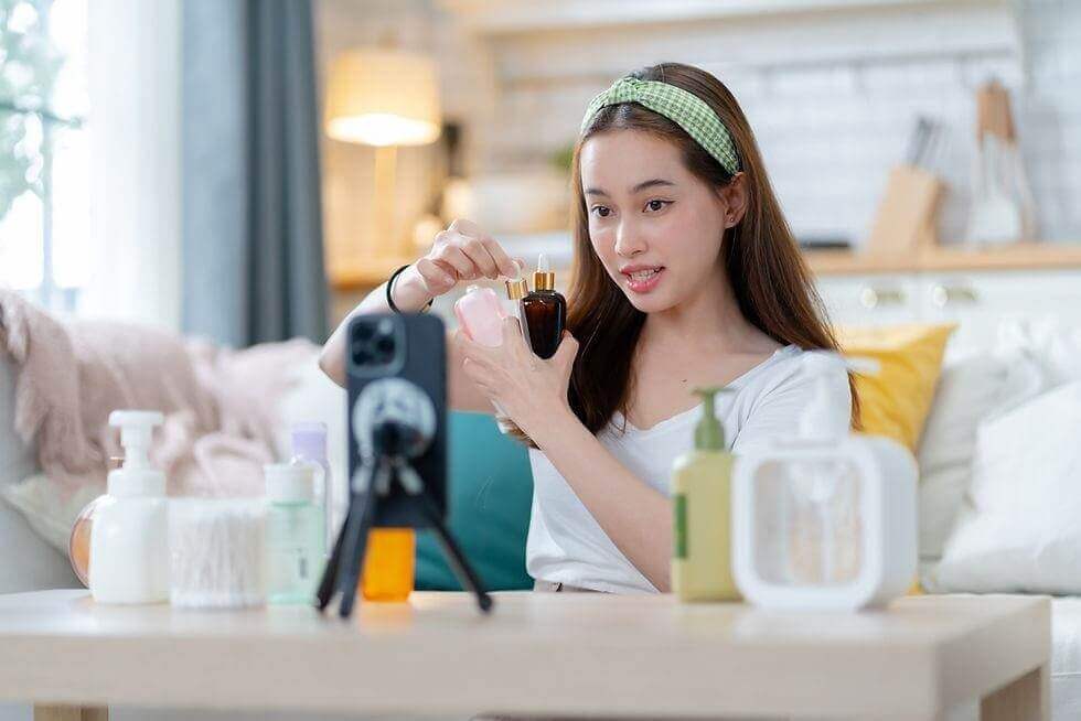 Beauty micro influencer creating authentic skincare product content